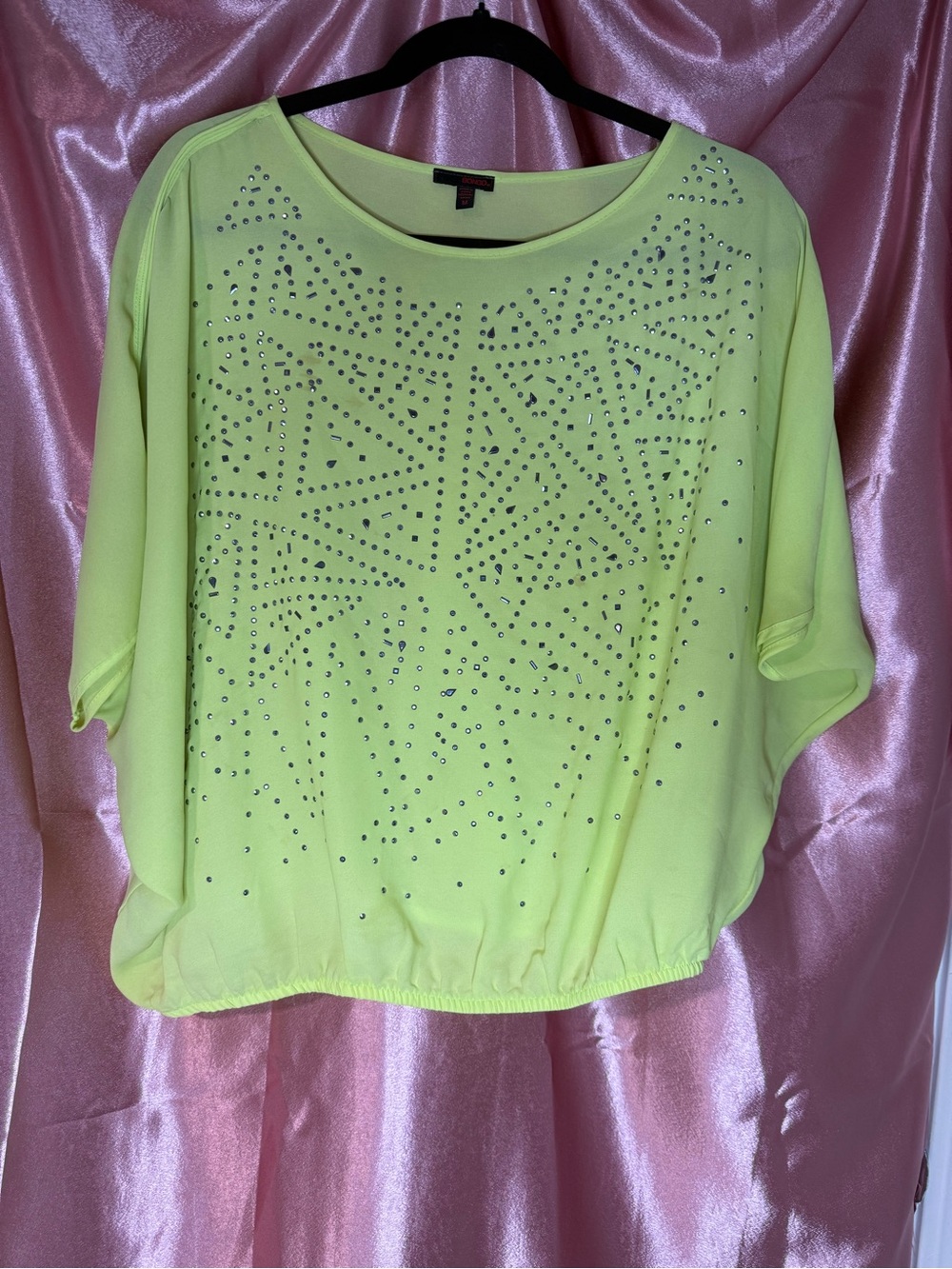 BONGO Neon Lime Rhinestone Dolman Sleeve Top